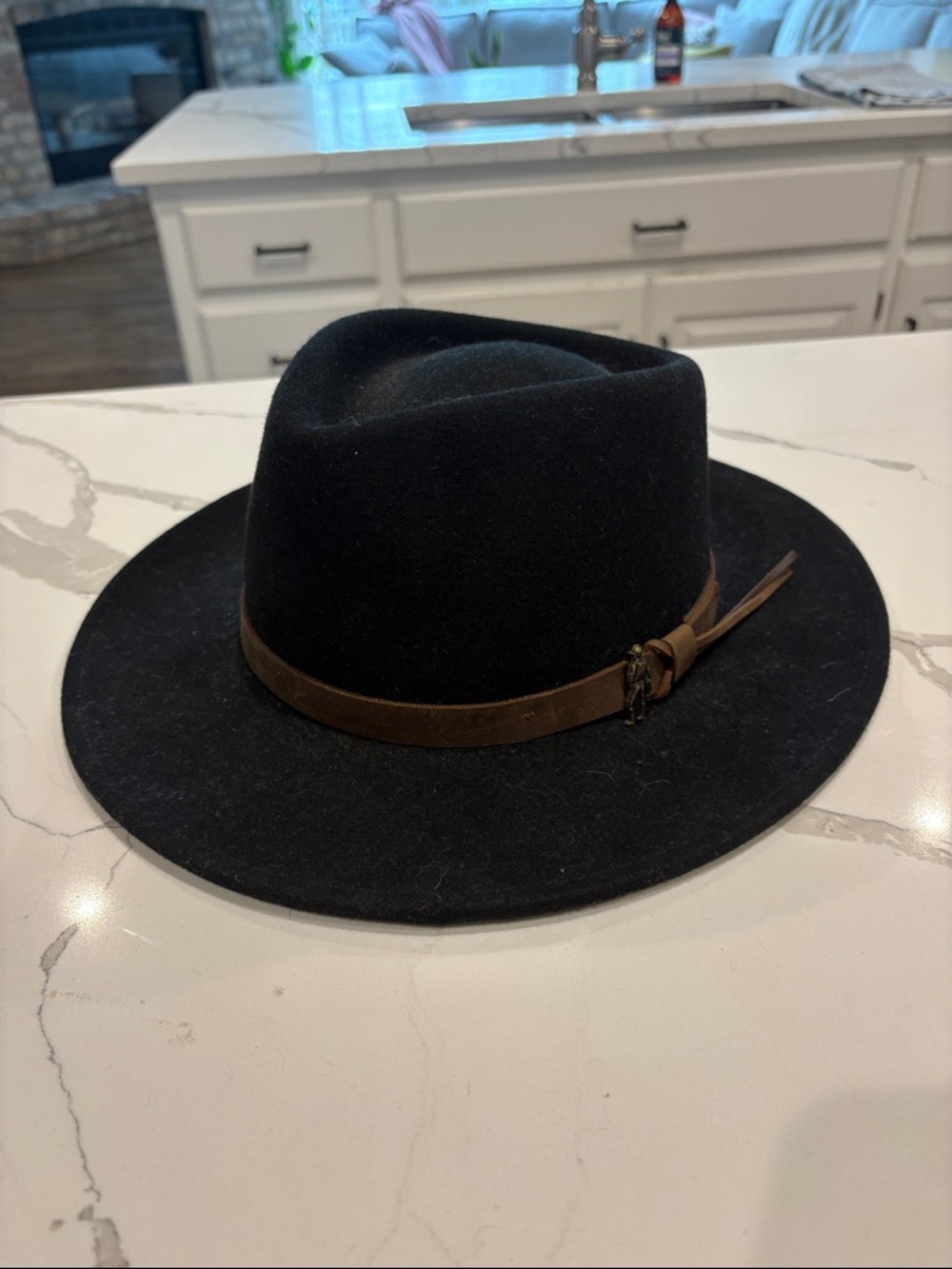 Black Wide-Brim Fedora with Brown Leather Band